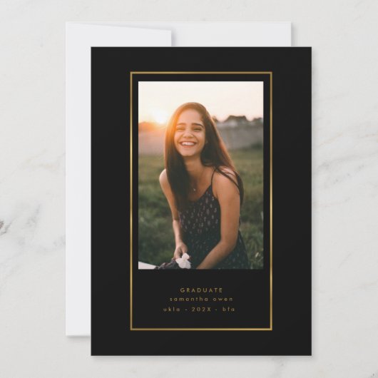 Black Elegante Foil Border Foto Universität Grad Ankündigung (Vorderseite)