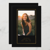 Black Elegante Foil Border Foto Universität Grad Ankündigung (Vorne/Hinten)