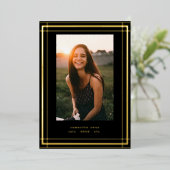 Black Elegante Foil Border Foto Universität Grad Folieneinladung (Stehend vorne)