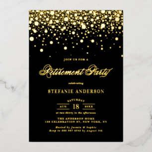 Black Elegante Foil Confetti Pension Party Folieneinladung