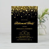Black Elegante Foil Confetti Pension Party Folieneinladung (Stehend vorne)