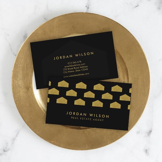 Black Elegante House Muster Real Anwesen Agent Visitenkarte