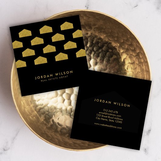 Black Elegante House Muster Real Anwesen Quadratische Visitenkarte