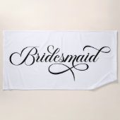 Black Elegante Lettering Bridesmaid Strandtuch (Vorderseite)
