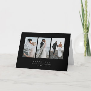 Black Elegante Minimal Triple Foto Hochzeit Dankeskarte