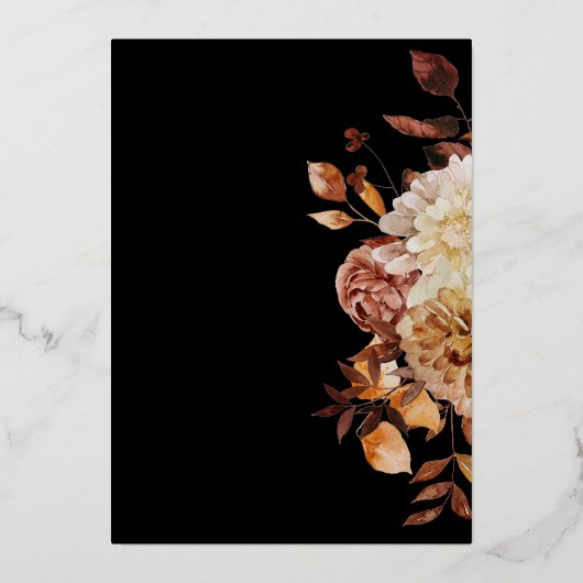 Black Elegante Modern Gold Foil Hochzeit Folieneinladung (Rückseite)