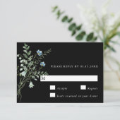 Black Elegante Watercolor Wildblumen Hochzeit RSVP (Stehend Vorderseite)