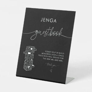 Black Eleganto Modern Jenga Gästebuch Wedding Sign Sockelschild