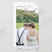 Black Elelgant Script Wedding Vielen Dank Foto Car Dankeskarte (Vorne/Hinten)