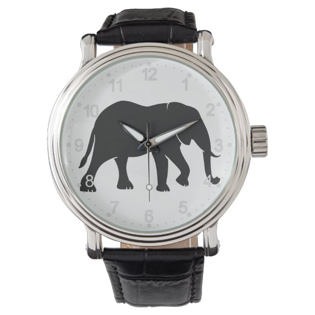 Black Elephant Illustration Tier on Zoo Silhouet Armbanduhr (Vorderseite)