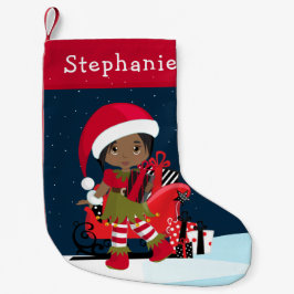 Black Elf Girl mit Rudolph Weihnachts-Strumpf Kleiner Weihnachtsstrumpf