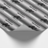 Black Embossed-Look Polo Player, Happy Birthday Geschenkpapier (Ecke)