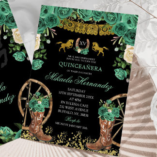 Black Emerald Green Hunter Western Boots XV Años Einladung