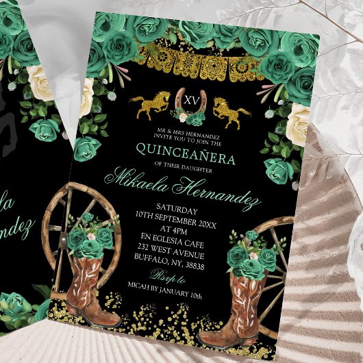 Black Emerald Green Hunter Western Boots XV Años Einladung