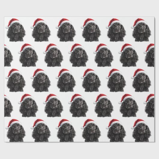 Black English Cocker Spaniel Dog with Santa Hat Geschenkpapier (Flach)