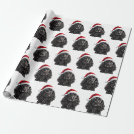 Black English Cocker Spaniel Dog with Santa Hat Geschenkpapier
