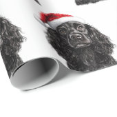 Black English Cocker Spaniel Dog with Santa Hat Geschenkpapier (Rolleneckpunkt)