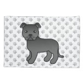 Black English Staffie Niedlich Cartoon Dog & Paws Kissenbezug (Rückseite)