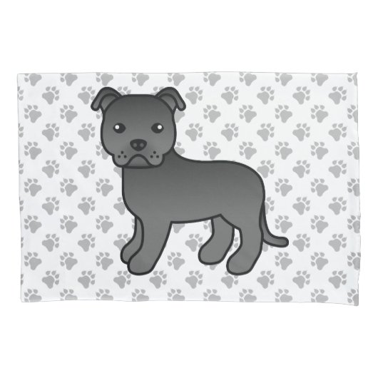 Black English Staffie Niedlich Cartoon Dog & Paws Kissenbezug (Vorderseite)