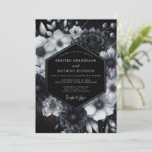 Black Ethereal Bloom Wedding Einladung (Stehend Vorderseite)