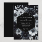 Black Ethereal Bloom Wedding Einladung (Vorne/Hinten)