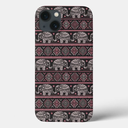 Black Ethnic Elephant Pattern Case-Mate iPhone Hülle (Rückseite)