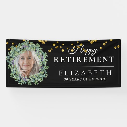 Black Eucalyptus Custom Foto Retirement Party Banner (Horizontal)