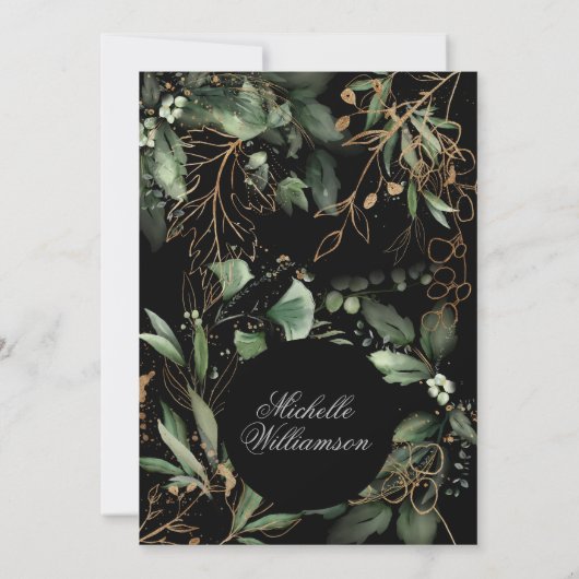 Black Eucalyptus Golden Boho Elegante Pampas Brida Einladung (Rückseite)