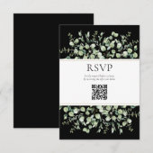 Black Eucalyptus QR Code Wedding RSVP Begleitkarte (Vorne/Hinten)