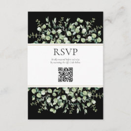 Black Eucalyptus QR Code Wedding RSVP Begleitkarte
