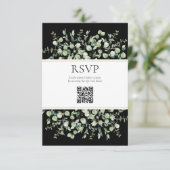 Black Eucalyptus QR Code Wedding RSVP Begleitkarte (Stehend Vorderseite)