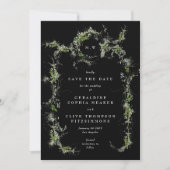 Black Eucalyptus Wreath Monogram Photo Wedding Save The Date (Vorderseite)