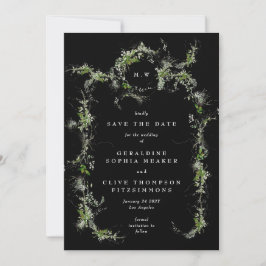 Black Eucalyptus Wreath Monogram Photo Wedding Save The Date