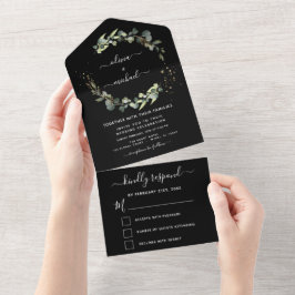 Black Eukalyptus Greenerity Wedding Elegant All In One Einladung