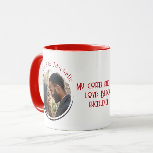 Black Excellence Liebe Quote Custom Foto Names Red Tasse (Vorderseite Links)