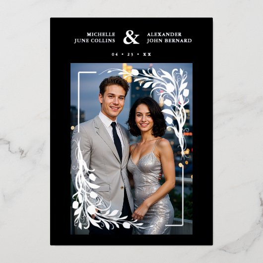 Black Exquisite Embellished Tulips Frame Photo Folieneinladung (Vorderseite)