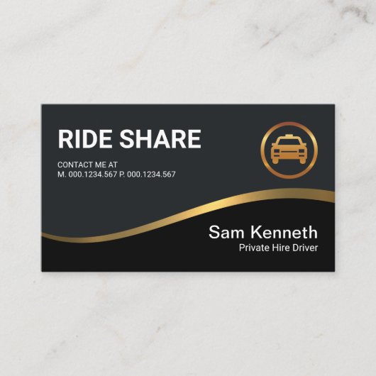 Black Exquisite Gold Wave Ride Share Treiber Visitenkarte (Vorderseite)