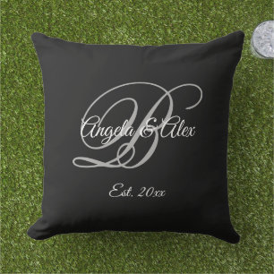 Black Extravagant Wedding Anniversary Monogram Kissen