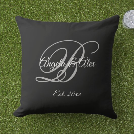 Black Extravagant Wedding Anniversary Monogram Kissen (Gras)