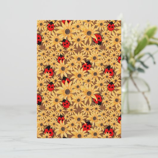 Black-Eyed Susan And Ladybugs Seamless Pattern Einladung (Stehend Vorderseite)