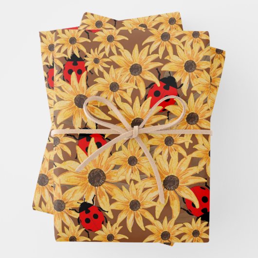 Black-Eyed Susan And Ladybugs Seamless Pattern Geschenkpapier Set (Beispiel)
