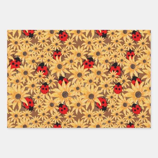 Black-Eyed Susan And Ladybugs Seamless Pattern Geschenkpapier Set (Vorderseite)
