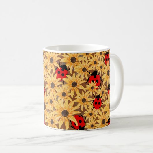 Black-Eyed Susan And Ladybugs Seamless Pattern Kaffeetasse (VorderseiteRechts)