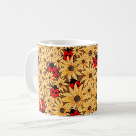 Black-Eyed Susan And Ladybugs Seamless Pattern Kaffeetasse (Vorderseite Links)