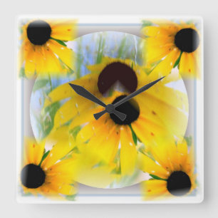 Black Eyed Susans Wall Clock Quadratische Wanduhr