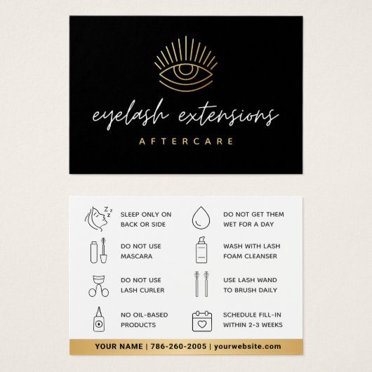 Black Eyelash Extensions Lash Aftercare Card (Vorne & Hinten)