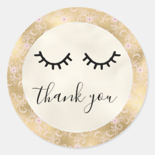 Black Eyelashes Gold Pink Lace Runder Aufkleber