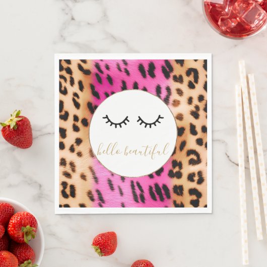 Black Eyelashes Pink Cream Leopard Serviette (Beispiel)