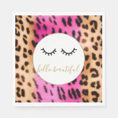 Black Eyelashes Pink Cream Leopard Serviette (Vorderseite)