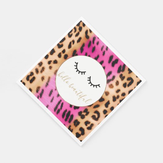 Black Eyelashes Pink Cream Leopard Serviette (Ecke)